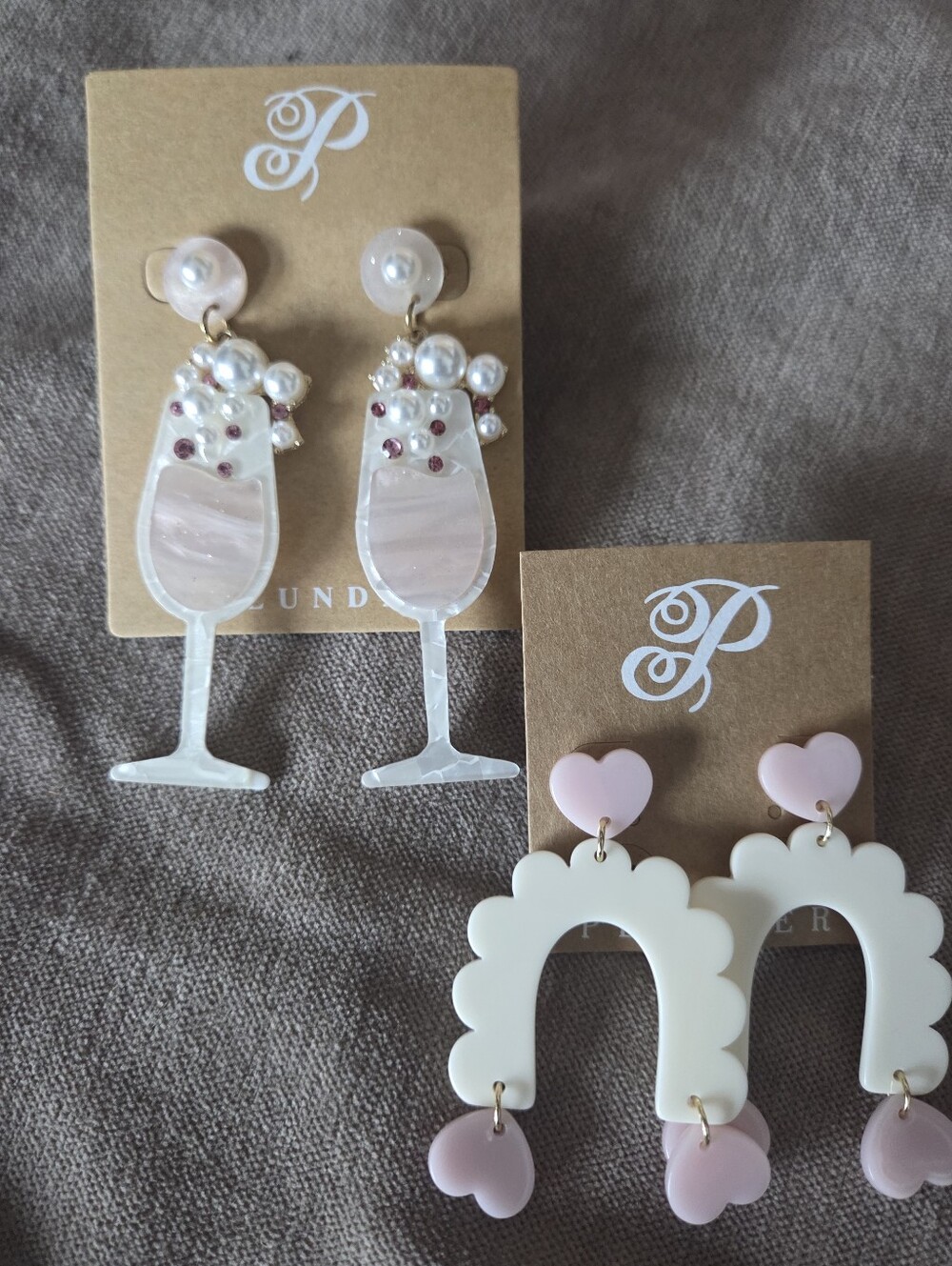 NEW Plunder Champagne Glass Dangle Earrings & Pink Heart Scallop Arch Earrings